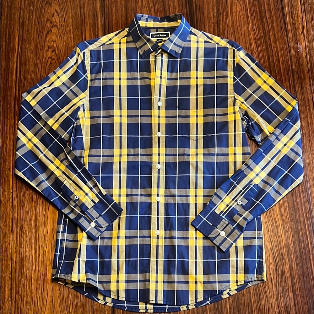 Club Room - Blue and Yellow Casual Button Down Shirt (Fits Like a Medium)